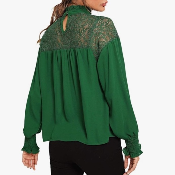 H&M Mock Neck Sheer Chiffon long sleeve Blouse green - Picture 2 of 10
